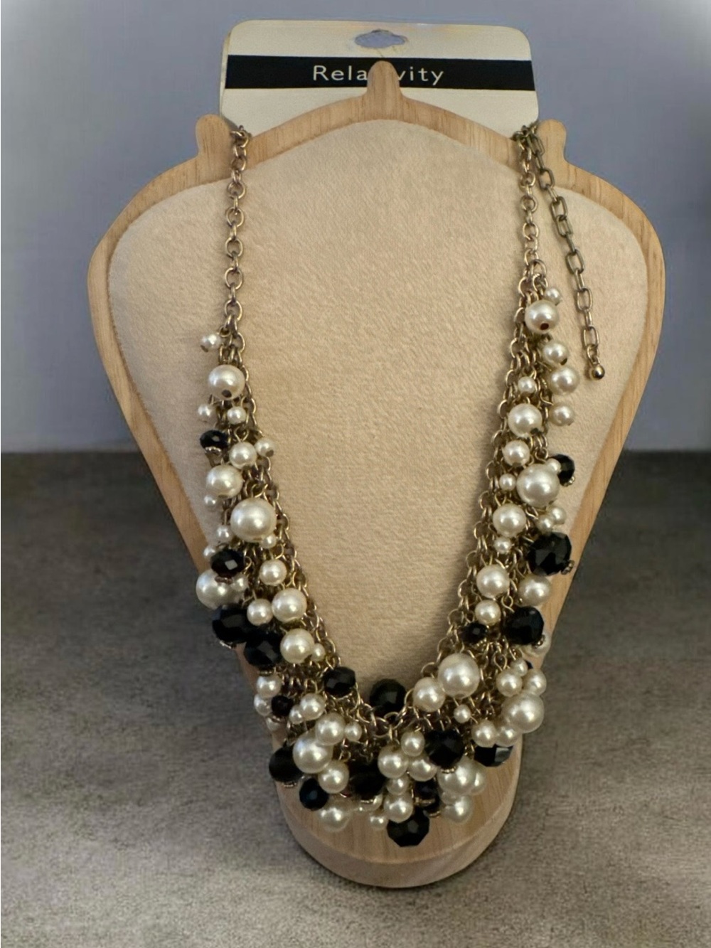 Relativity Gold-Tone Pearl and Black Bead Statement Necklace